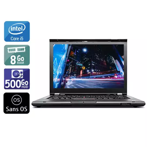 ThinkPad T430 14,1" Core i5 2,6Ghz 2012 (Sans OS) - Intel Core i5 2,6Ghz - 2 - 8Go DDR3 - 500Go HDD - Intel HD Graphics 4000 - 
Gris / Noir - Sans OS - AZERTY 